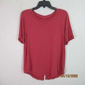 Matty M Womens Top Women S Red Relax Fit Tshirt Rear Slit Short Sl Round Neck